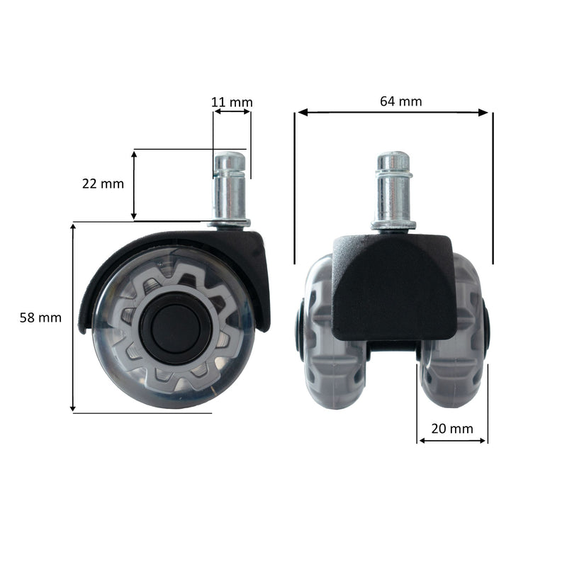 Universal-Schwerlastrollen 5er Set 11mm Stift 50mm Hartboden Silber