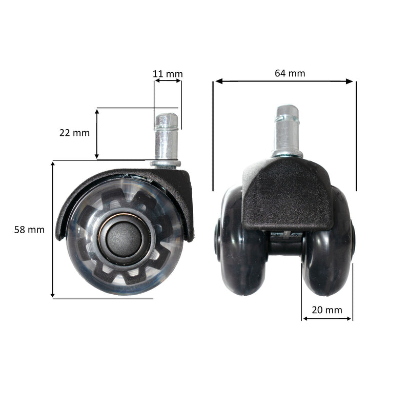 Universal-Schwerlastrollen 5er Set 11mm Stift 50mm Schwarz Hartboden