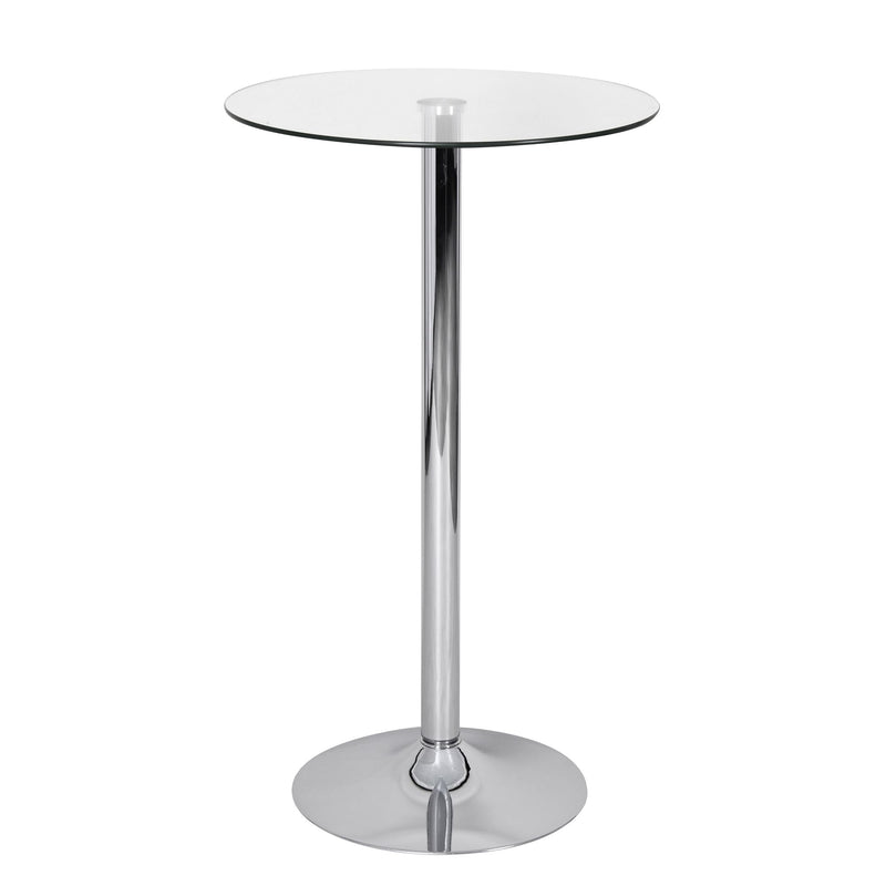 Bartisch 60x60x105cm Rund Sicherheitsglas Metall Silber Chrom Design