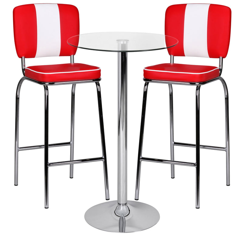 Bartisch 60x60x105cm Rund Sicherheitsglas Metall Silber Chrom Design