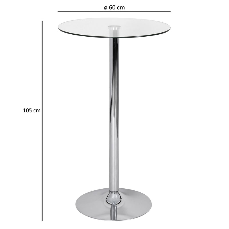 Bartisch 60x60x105cm Rund Sicherheitsglas Metall Silber Chrom Design