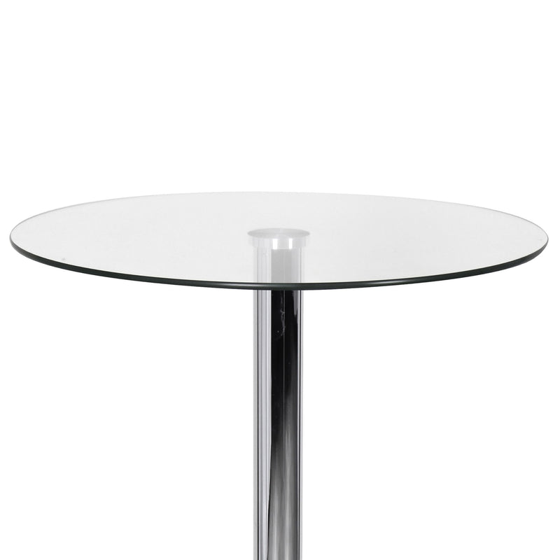 Bartisch 60x60x105cm Rund Sicherheitsglas Metall Silber Chrom Design