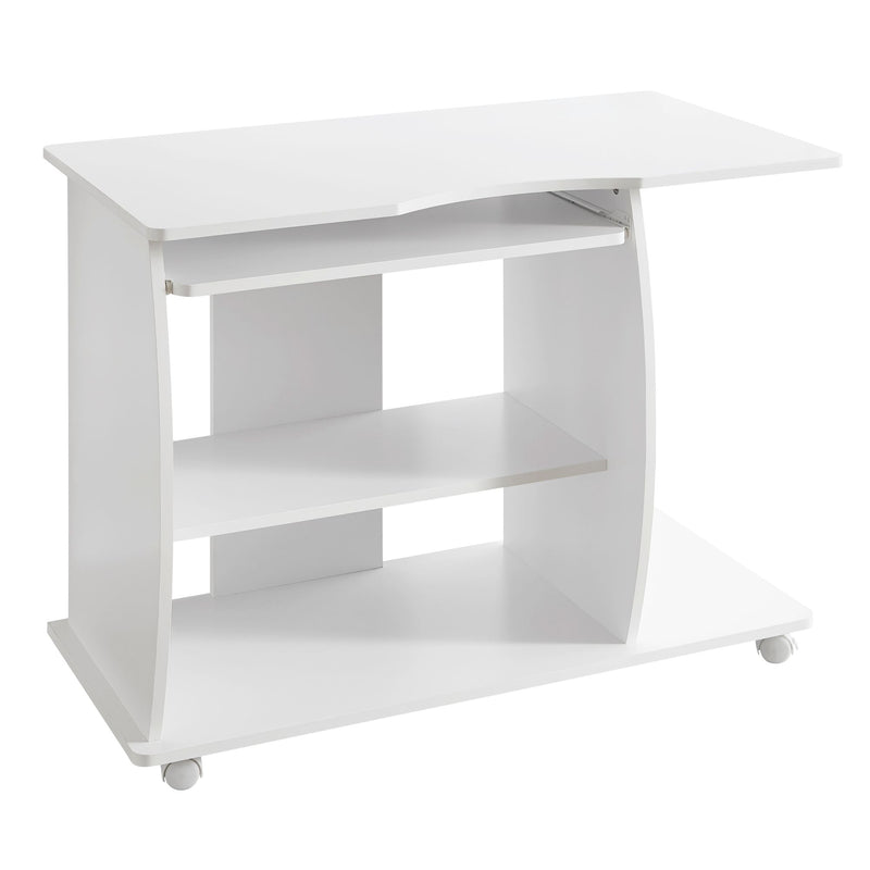 Computertisch GRASSE Weiß rollbar mit Tastaturauszug 90x71x50cm