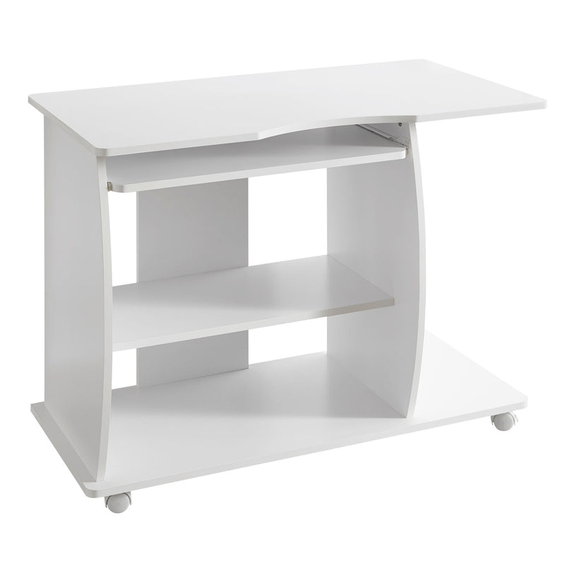 Computertisch GRASSE Weiß rollbar mit Tastaturauszug 90x71x50cm
