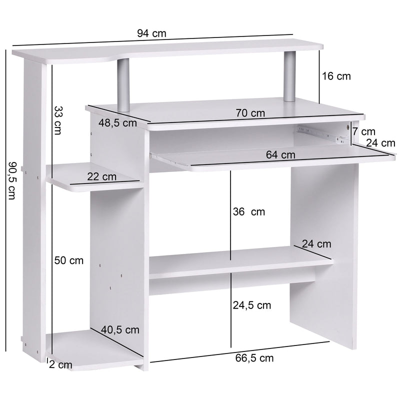 Computertisch WL1.153 Weiß 94x90,5x48,5cm mit Tastaturauszug & Ablage