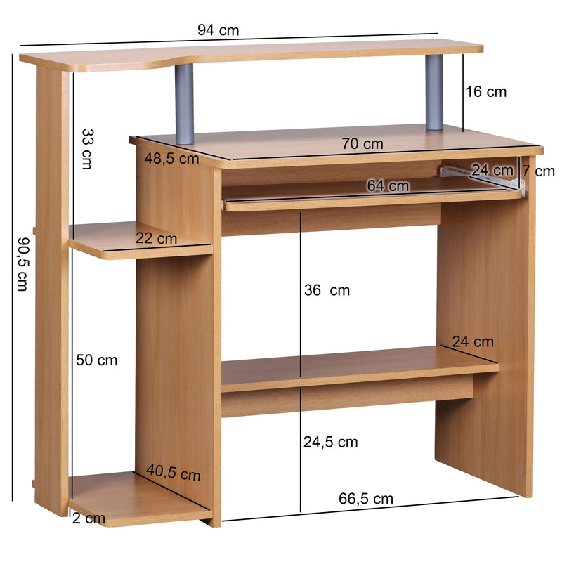 Computertisch WL1.163 Buche 94x90,5x48,5cm mit Tastaturauszug Modern