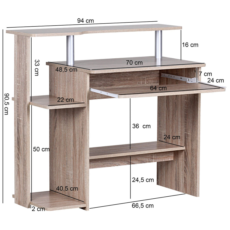 Computertisch WL1.171 Sonoma 94x90,5x48,5cm mit Tastaturauszug Modern