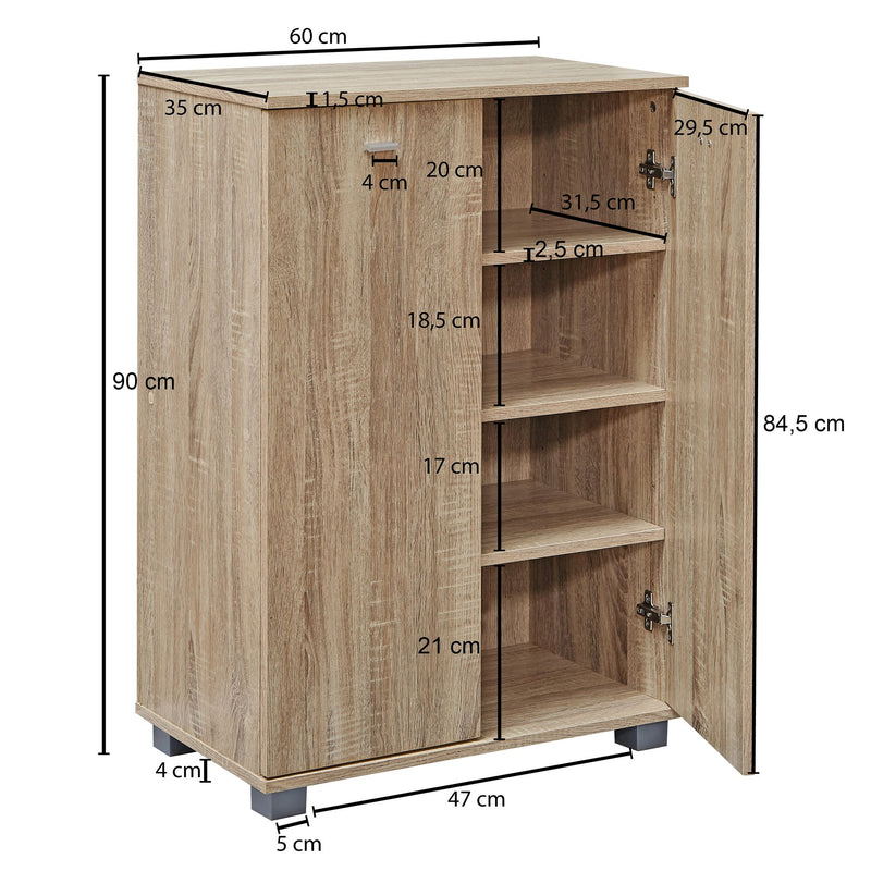 Schuhschrank NIMES modern Holz Sonoma 12 Paar 4 Fächer 2 Türen