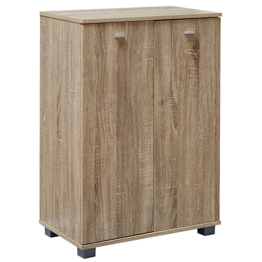 Schuhschrank NIMES modern Holz Sonoma mit zwei Türen, Metallgriffen und schwarzen Standfüßen in Gesamtansicht.