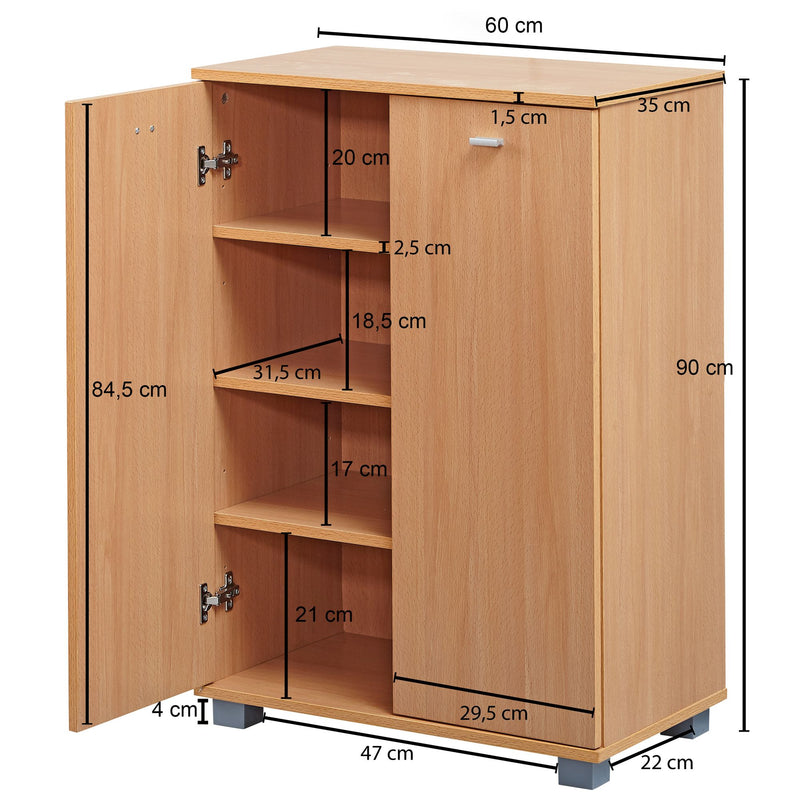 Schuhschrank NIMES modern Buche 12 Paar 4 Fächer 2 Türen 60x90x35 cm