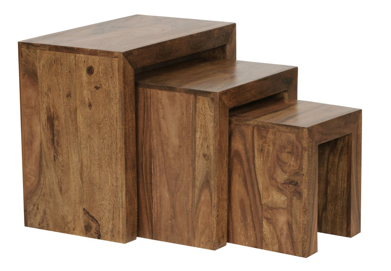 Satztisch Set 3er Sheesham Massivholz Landhausstil Dunkelbraun