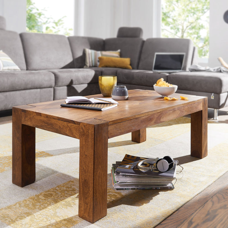 Couchtisch Sheesham Massivholz 110cm Dunkelbraun Landhausstil