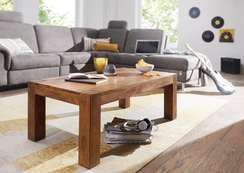 Couchtisch Sheesham Massivholz 110cm Dunkelbraun Landhausstil