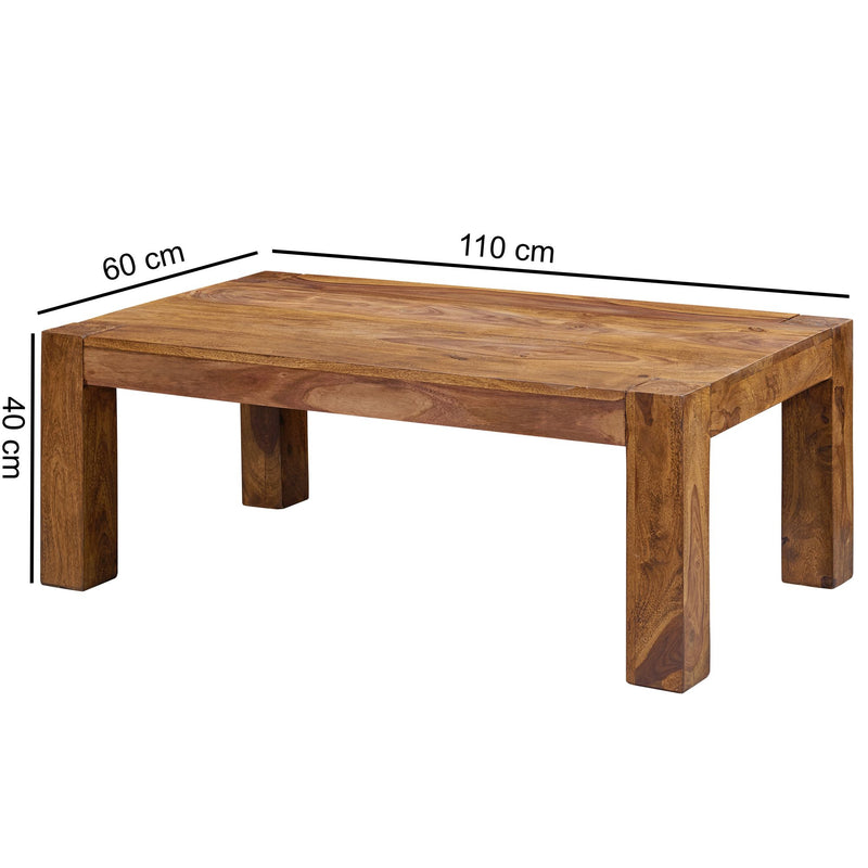 Couchtisch Sheesham Massivholz 110cm Dunkelbraun Landhausstil