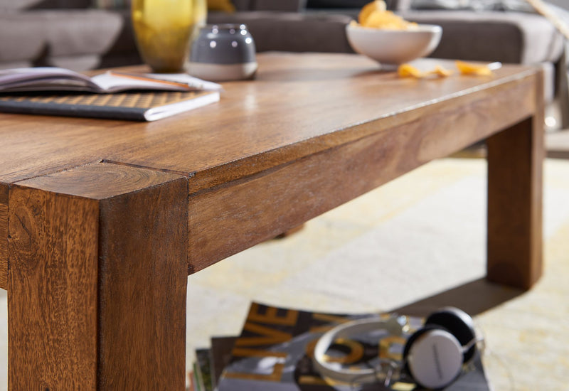 Couchtisch Sheesham Massivholz 110cm Dunkelbraun Landhausstil