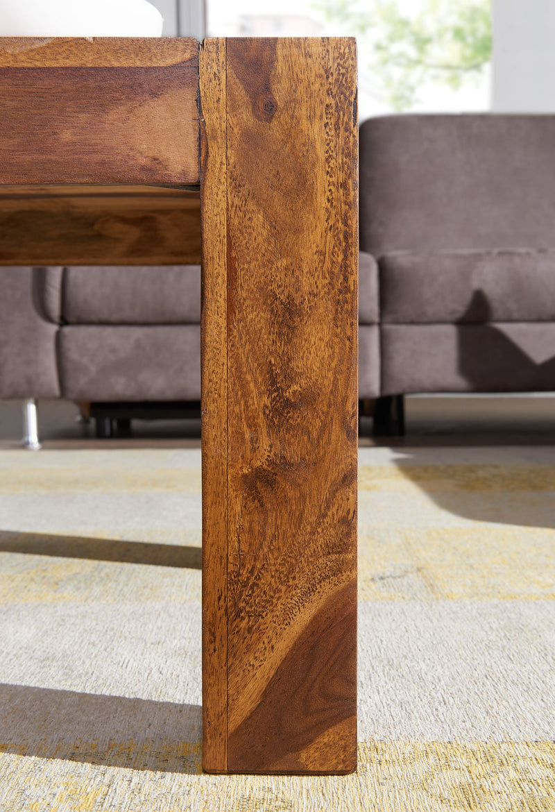 Couchtisch Sheesham Massivholz 110cm Dunkelbraun Landhausstil