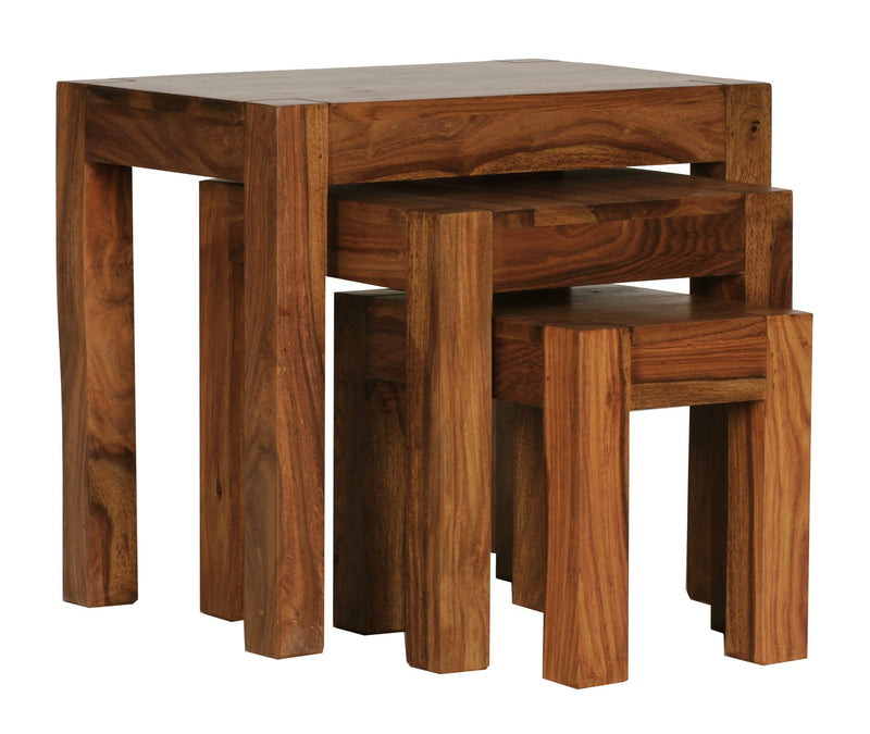 Satztisch Set 3er Sheesham Massivholz Landhausstil Dunkelbraun
