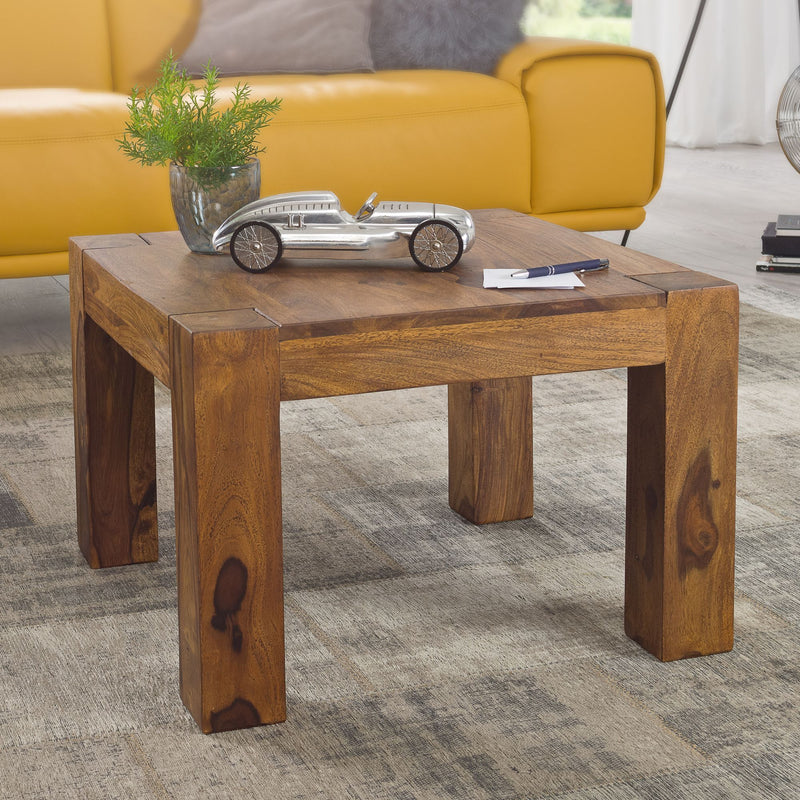 Couchtisch Sheesham Massivholz 60cm Landhausstil Dunkelbraun