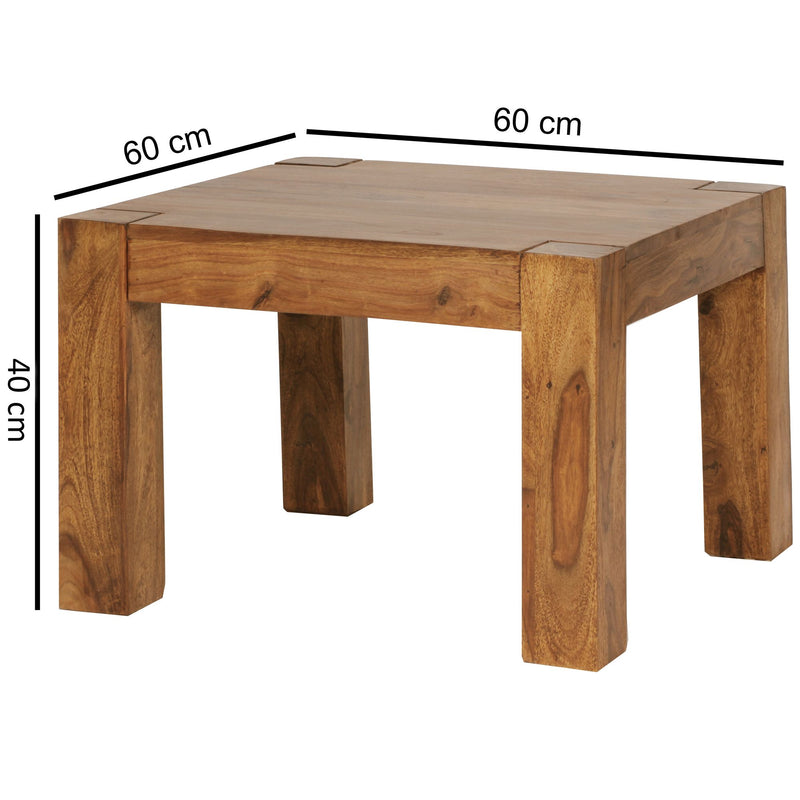 Couchtisch Sheesham Massivholz 60cm Landhausstil Dunkelbraun