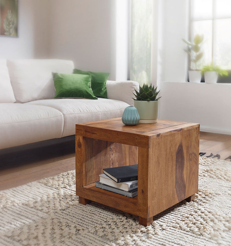 Couchtisch Mumbai Sheesham Massivholz 50cm Dunkelbraun Landhausstil
