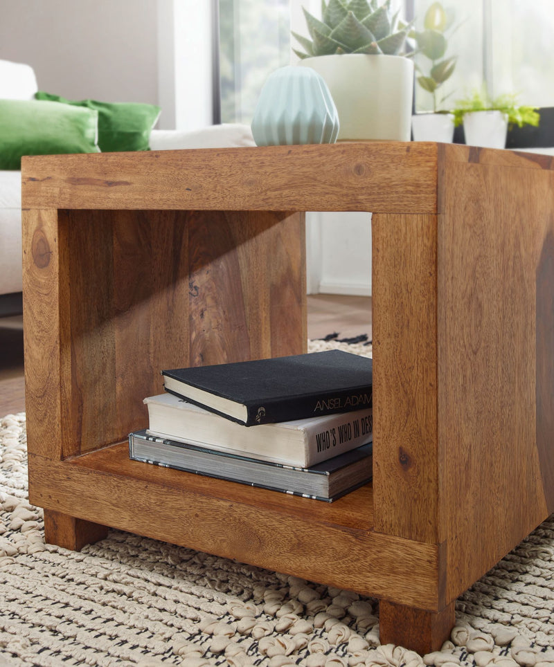 Couchtisch Mumbai Sheesham Massivholz 50cm Dunkelbraun Landhausstil