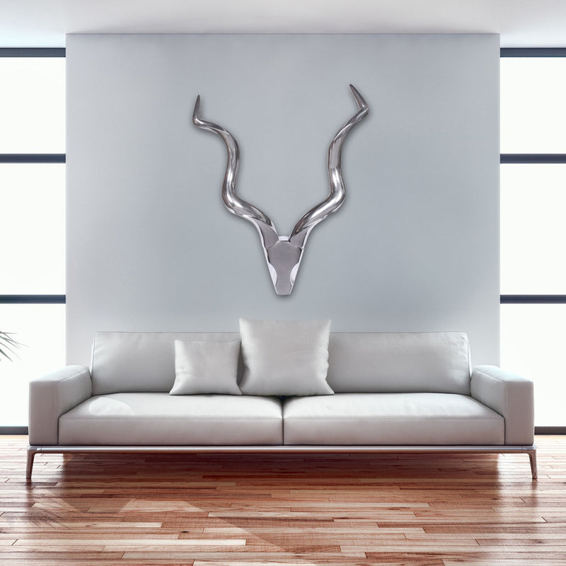 Hirschgeweih Wanddeko 80cm Aluminium Silber Landhausstil modern