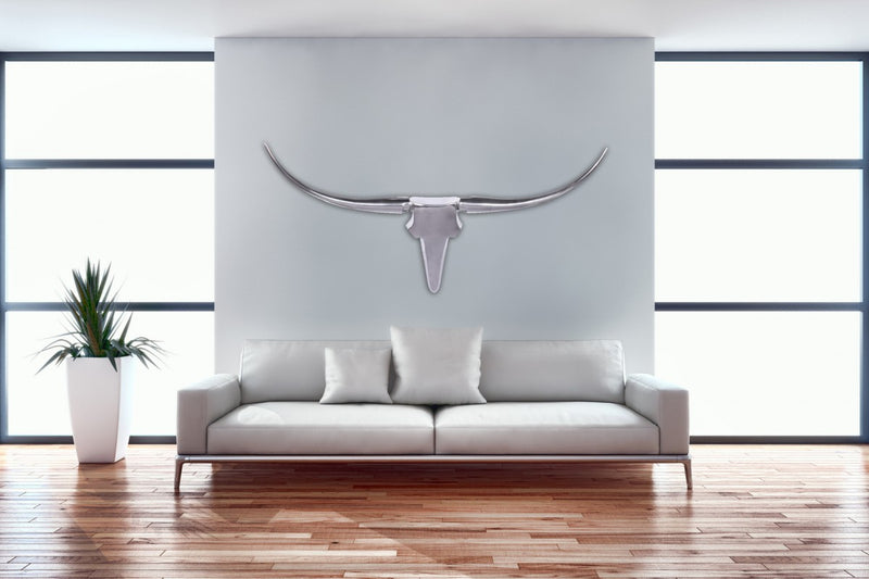 Wanddekoration Bull Geweih 125cm Aluminium Silber
