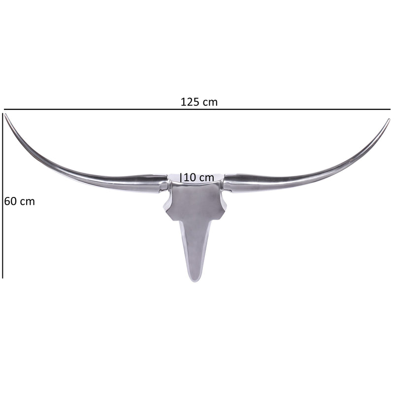 Wanddekoration Bull Geweih 125cm Aluminium Silber