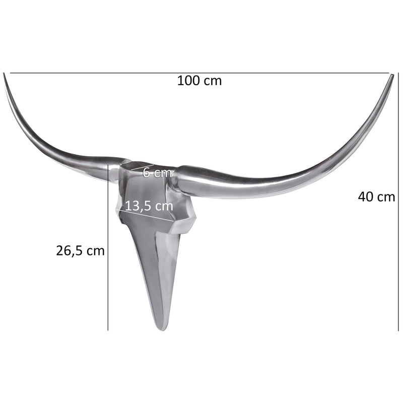 Deko Geweih Bull M Silber 100cm Aluminium Stierkopf Modern