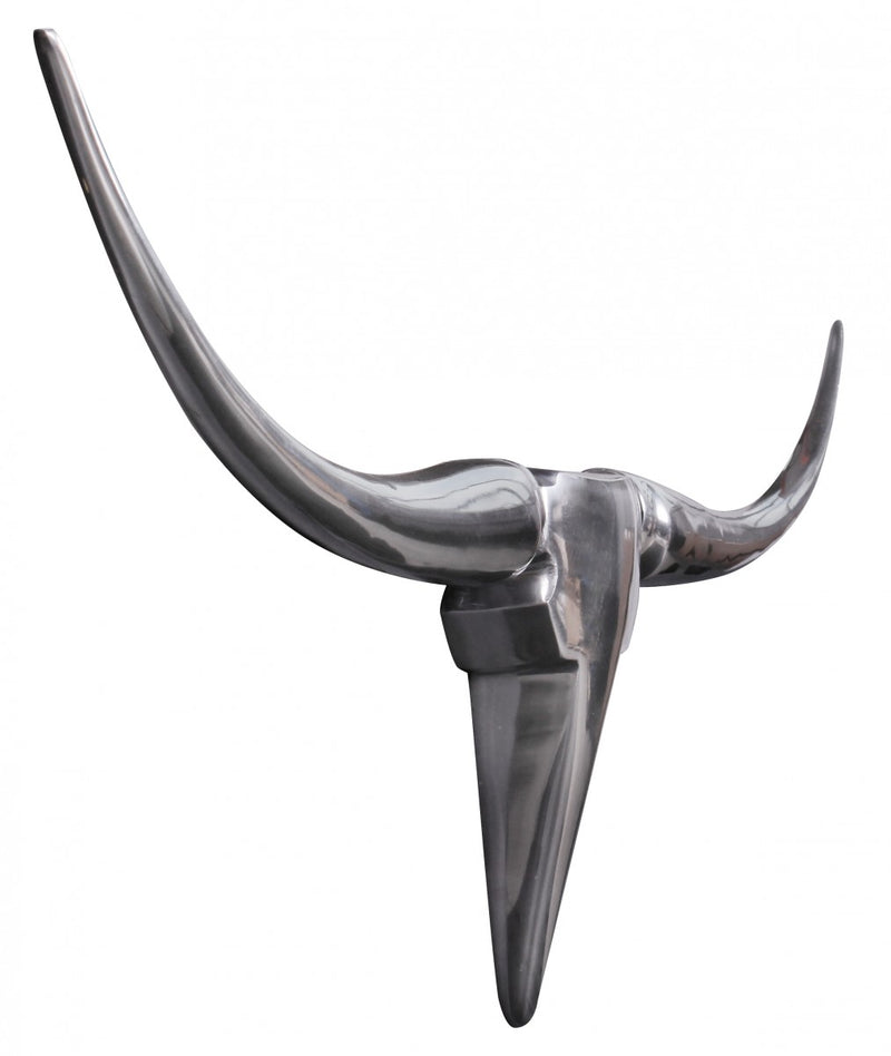 Wanddekoration Bull Geweih 74cm Aluminium Silber Design
