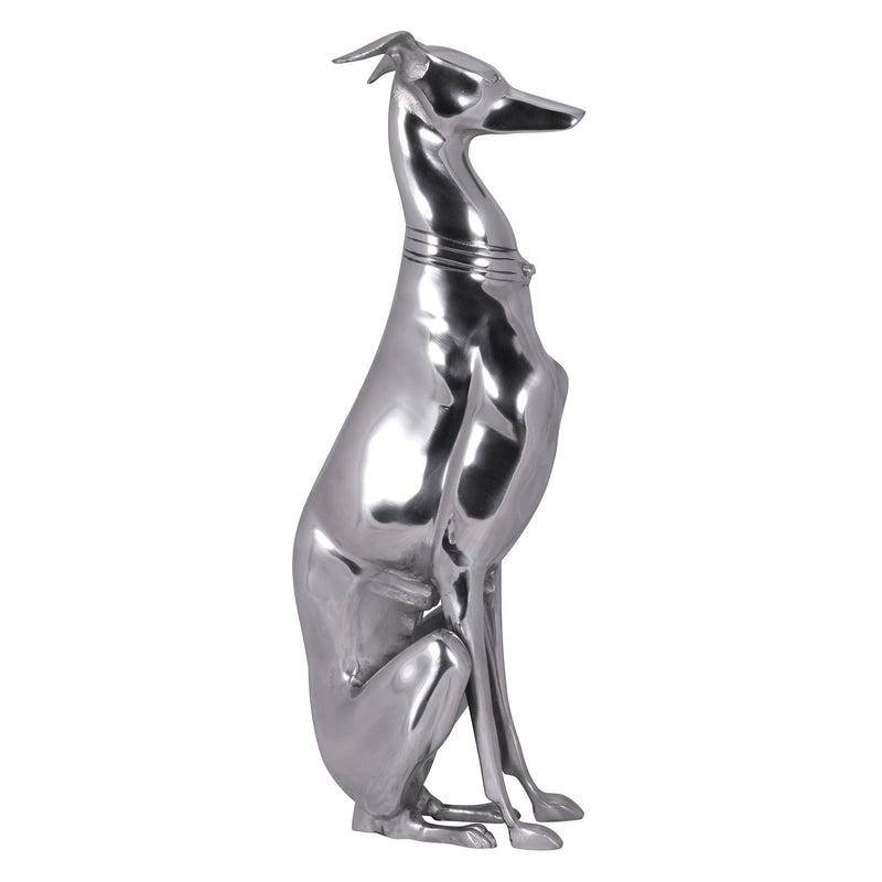 Windhund Skulptur Hundestatue Aluminium silbern Design Dog