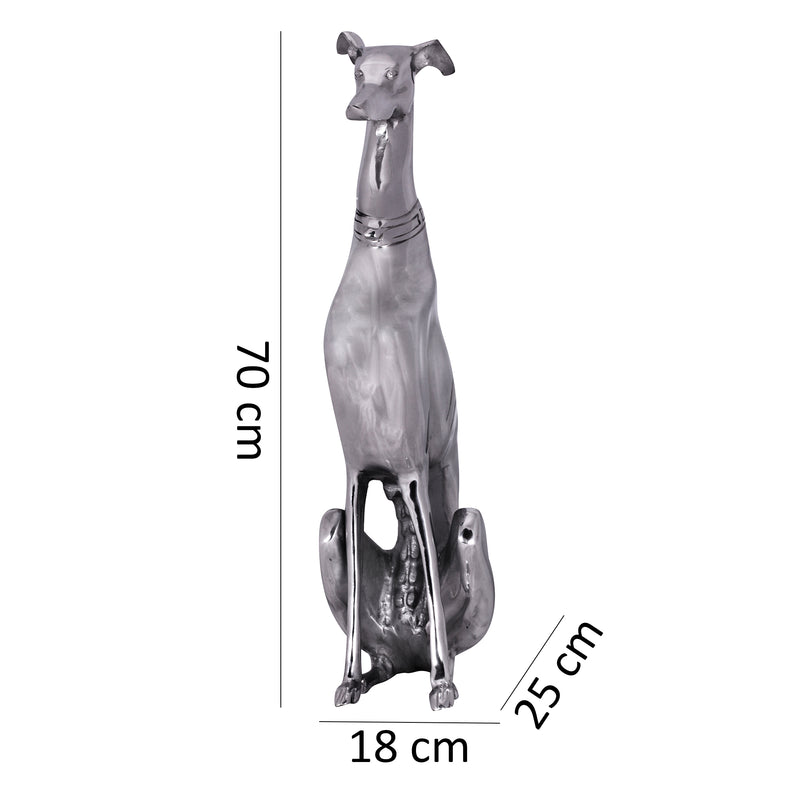Windhund Skulptur Hundestatue Aluminium silbern Design Dog