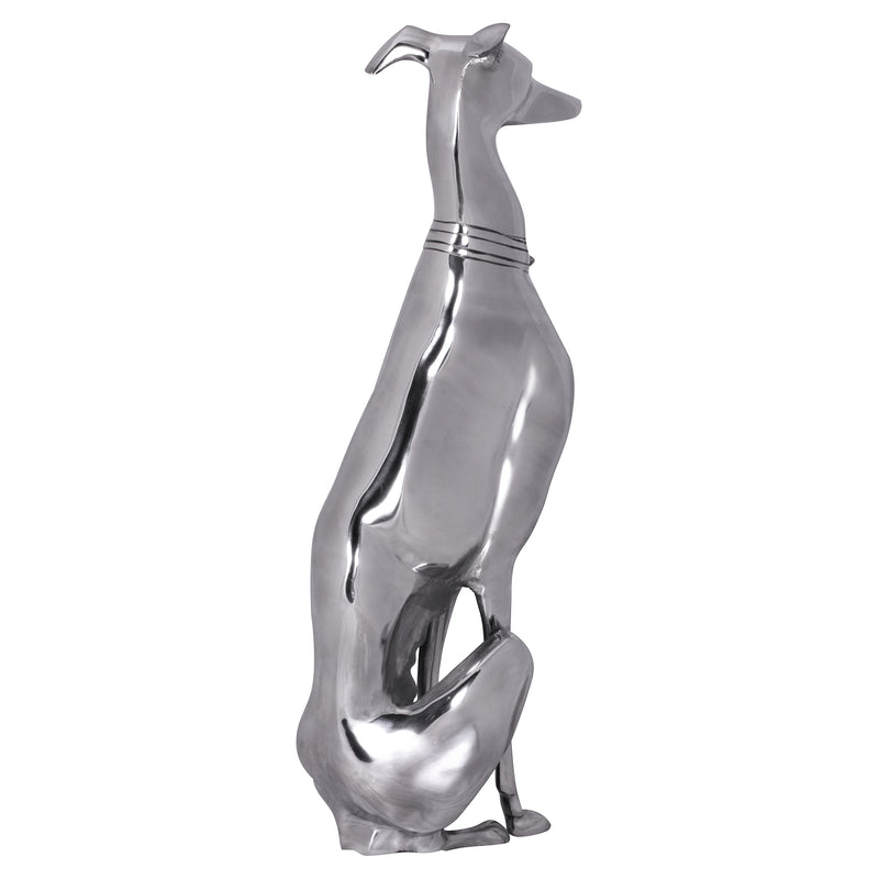 Windhund Skulptur Hundestatue Aluminium silbern Design Dog