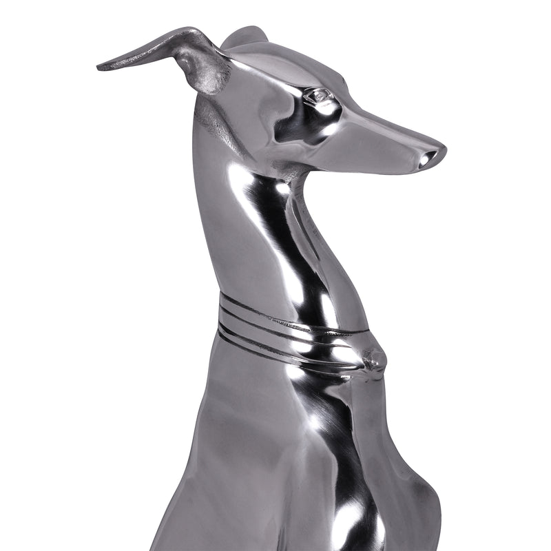 Windhund Skulptur Hundestatue Aluminium silbern Design Dog