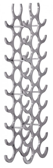 Weinregal Aluminium 27 Flaschen Silber in Gesamtansicht mit zwei Säulen und zahlreichen U-förmigen Ablagen.