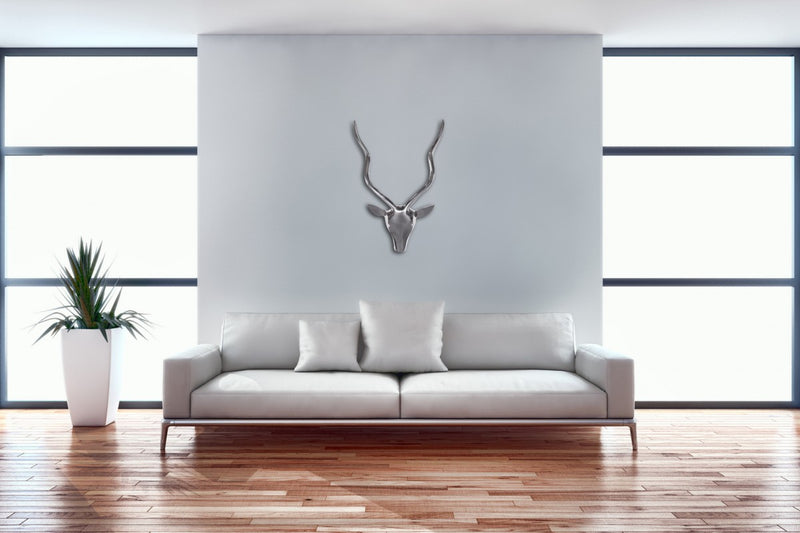 Hirschgeweih Wanddeko Aluminium Silber Landhausstil modern