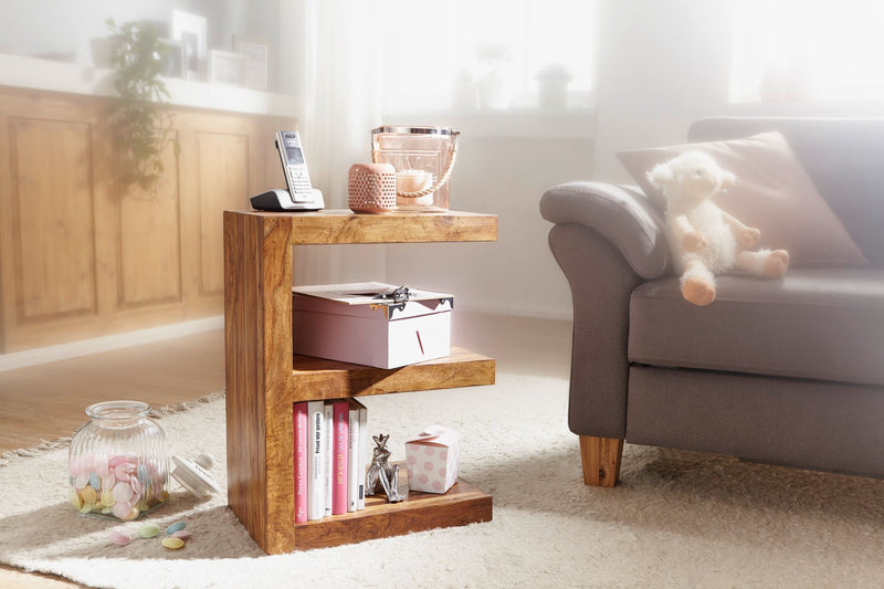 Beistelltisch Mumbai 60cm Sheesham Massivholz braun Landhausstil