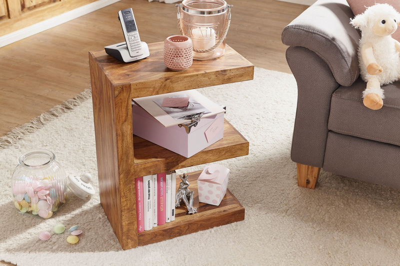 Beistelltisch Mumbai 60cm Sheesham Massivholz braun Landhausstil