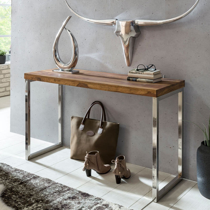 Konsolentisch GUNA 120x45cm Sheesham Metallbeine Landhaus-Stil Natur