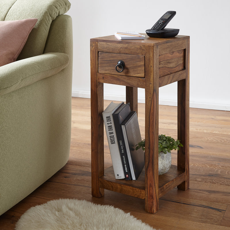 Beistelltisch Mumbai Sheesham 68cm mit Schublade Landhausstil