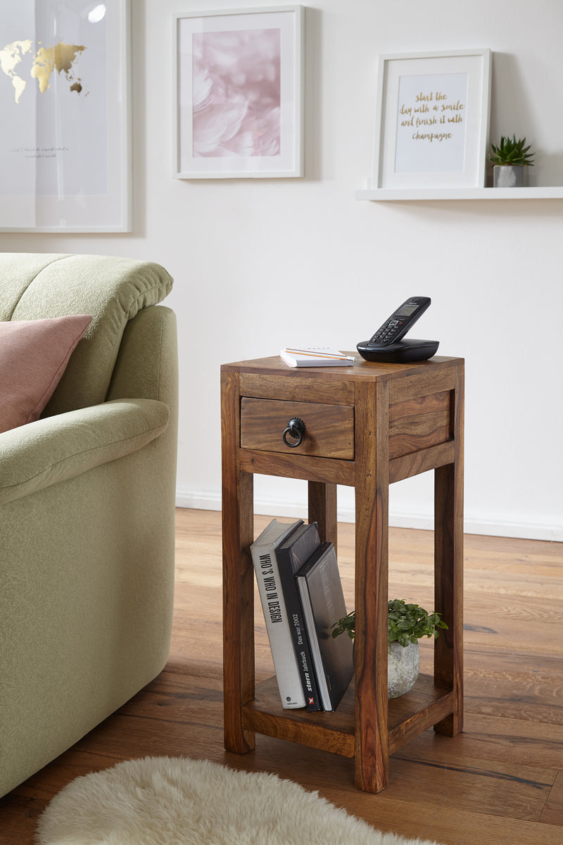 Beistelltisch Mumbai Sheesham 68cm mit Schublade Landhausstil