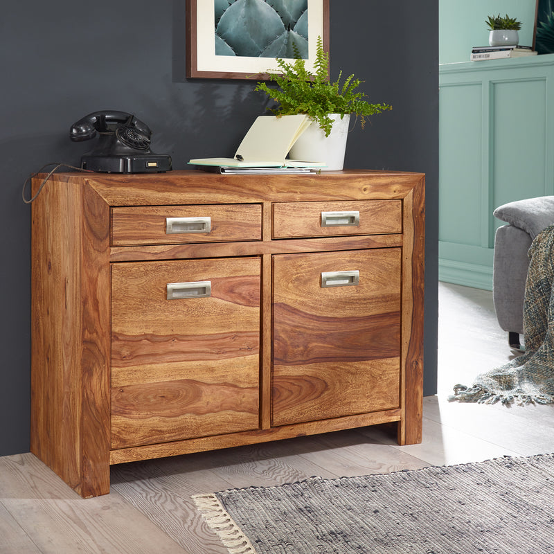 Sideboard MUMBAI Sheesham 90cm 2 Schubladen 2 Türen Landhaus braun