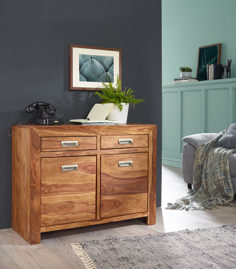 Sideboard MUMBAI Sheesham 90cm 2 Schubladen 2 Türen Landhaus braun