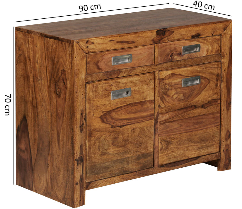 Sideboard MUMBAI Sheesham 90cm 2 Schubladen 2 Türen Landhaus braun