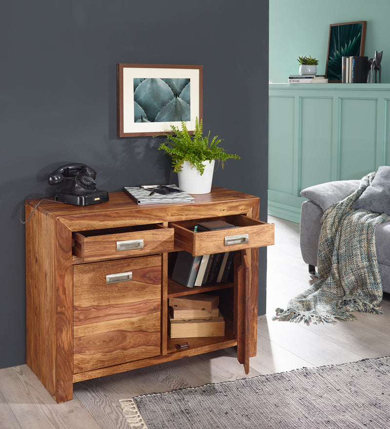 Sideboard MUMBAI Sheesham 90cm 2 Schubladen 2 Türen Landhaus braun