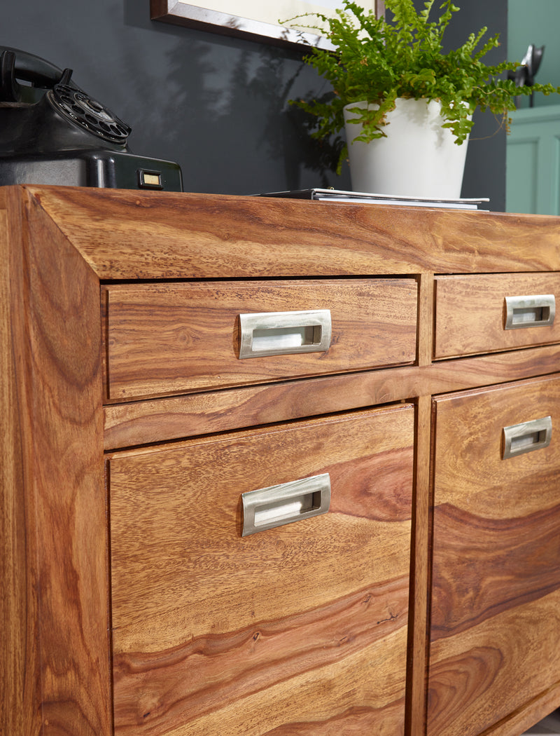 Sideboard MUMBAI Sheesham 90cm 2 Schubladen 2 Türen Landhaus braun
