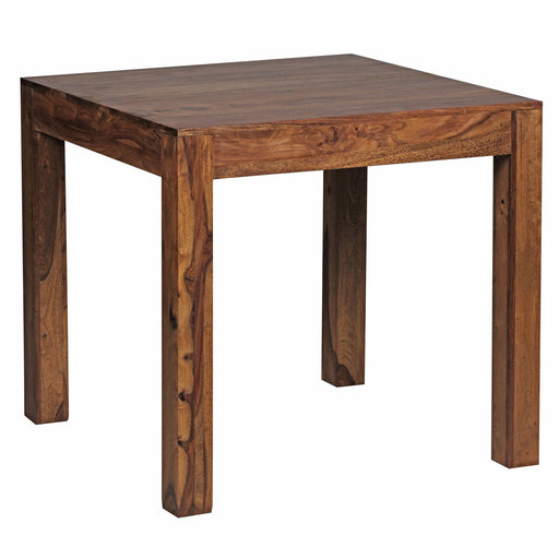 Esstisch MUMBAI 80cm Sheesham Massivholz dunkelbraun in Gesamtansicht mit massiven Holzbeinen.