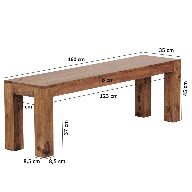 Sitzbank MUMBAI 160cm Sheesham Massivholz Landhausstil Esszimmer
