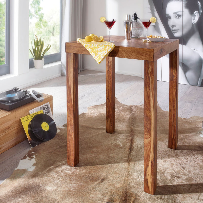 Bartisch MUMBAI Sheesham Massivholz 80x80x110cm Landhaus dunkelbraun