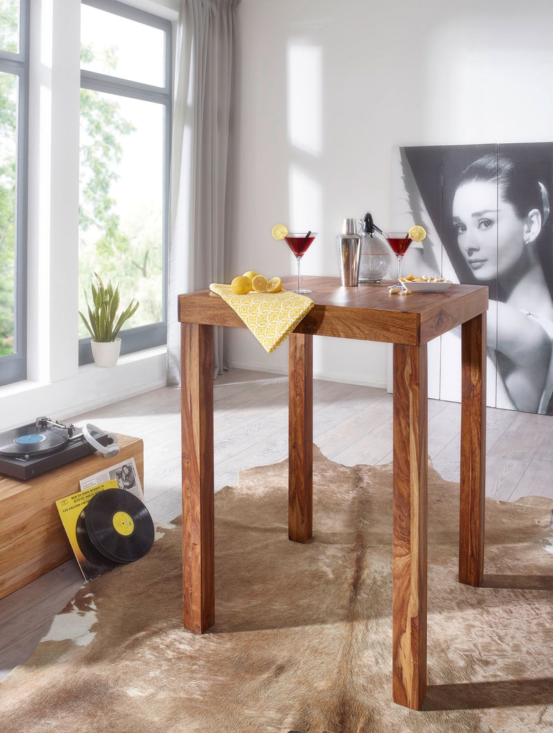 Bartisch MUMBAI Sheesham Massivholz 80x80x110cm Landhaus dunkelbraun